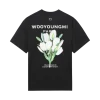 우영* 플라워 프린트 백로고 티셔츠 블랙 W-003