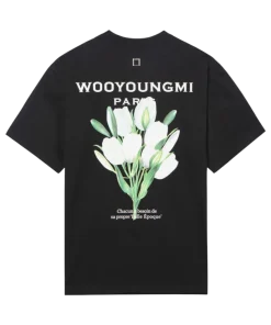우영* 플라워 프린트 백로고 티셔츠 블랙 W-003