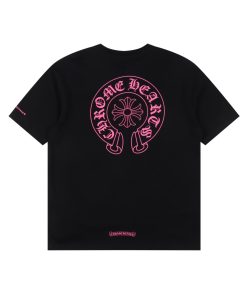 크롬하* 핑크 말발굽 크로스 프린트 반팔 티셔츠 CH-009 블랙